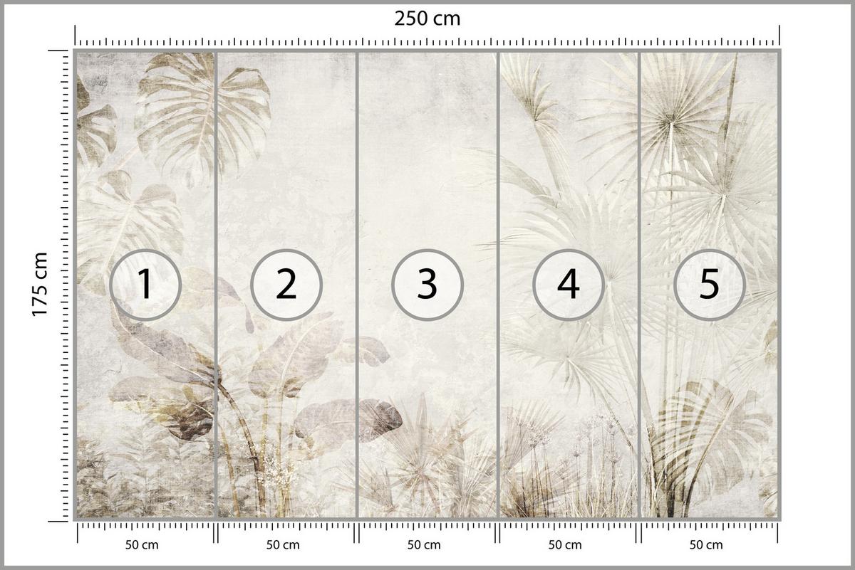 FOTOTAPETE für Wohnzimmer Tropisch Vintage Palmenblätter Beton 250x175 - Beige/Creme, Papier (250/175cm) - Muralo