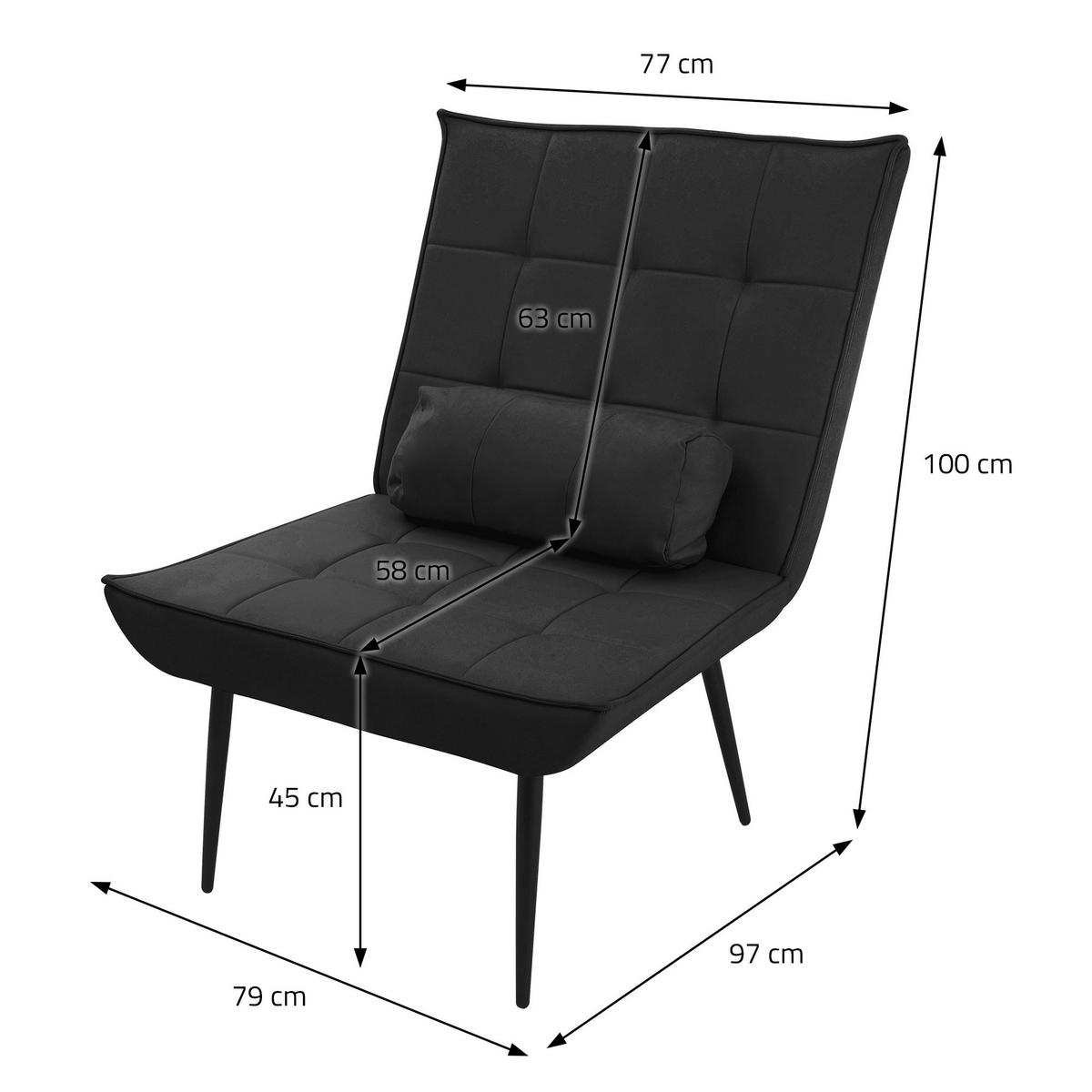SESSEL Wohnzimmer aus Kunstleder-PU Schwarz Relaxsessel mit Lendenkissen - Schwarz, Metall (97/100/79cm) - ML-DESIGN
