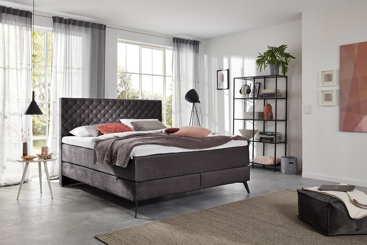 BOXSPRINGBETT SINDAR Anthrazit Webstoff - Anthrazit, Textil (160/200cm) - KAWOLA