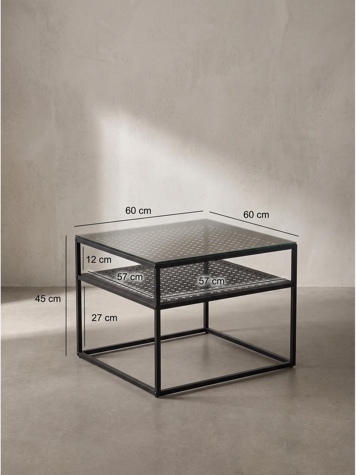 COUCHTISCH ALCUDIA, Einscheibensicherheitsglas, Schwarz, 60 x 60 x 45 cm - Schwarz, Glas/Metall (60/60/45cm) - KADIMA DESIGN