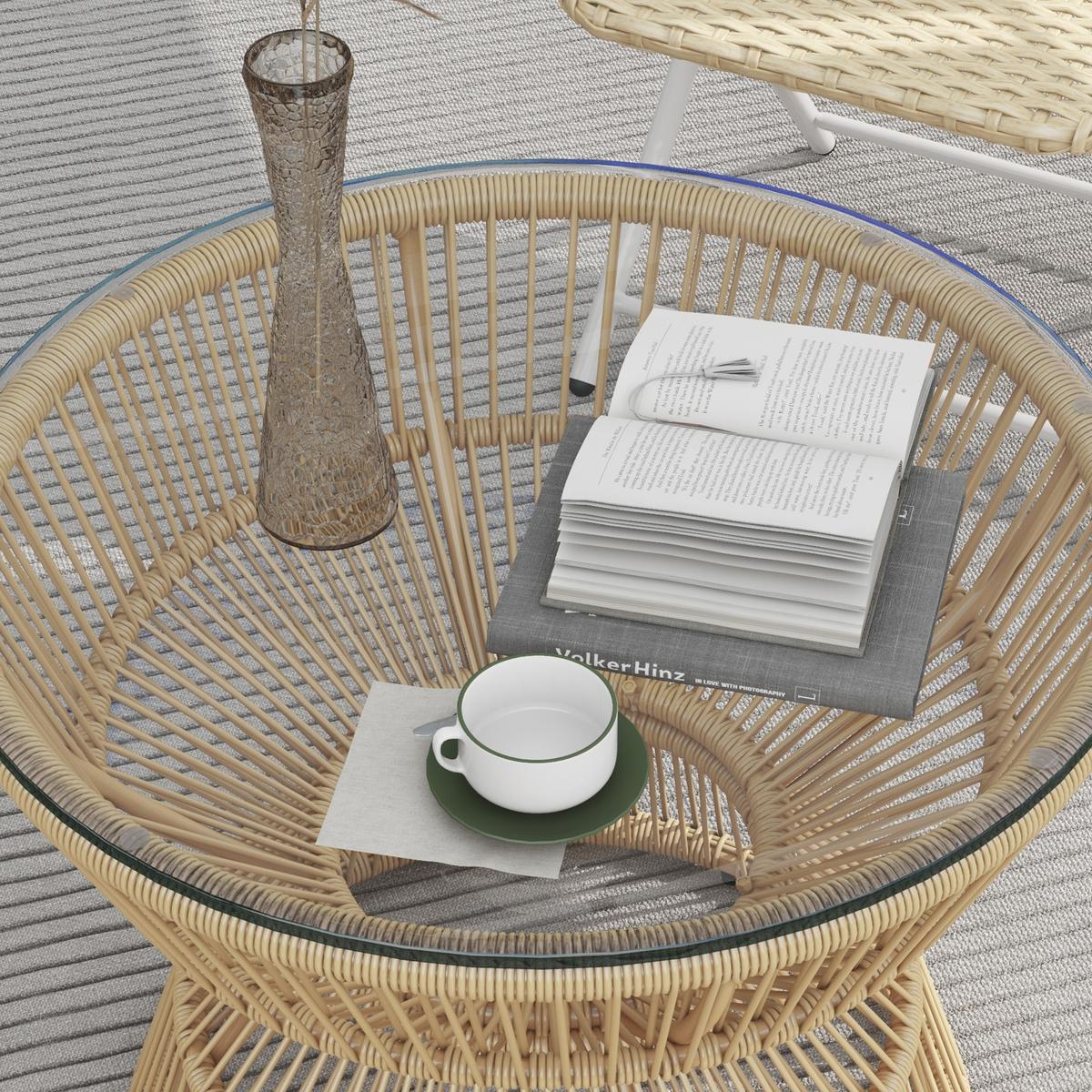 GARTENTISCH, Naturholz, PE Rattan, Hartglas - Braun, Kunststoff (60/60/50cm) - Outsunny