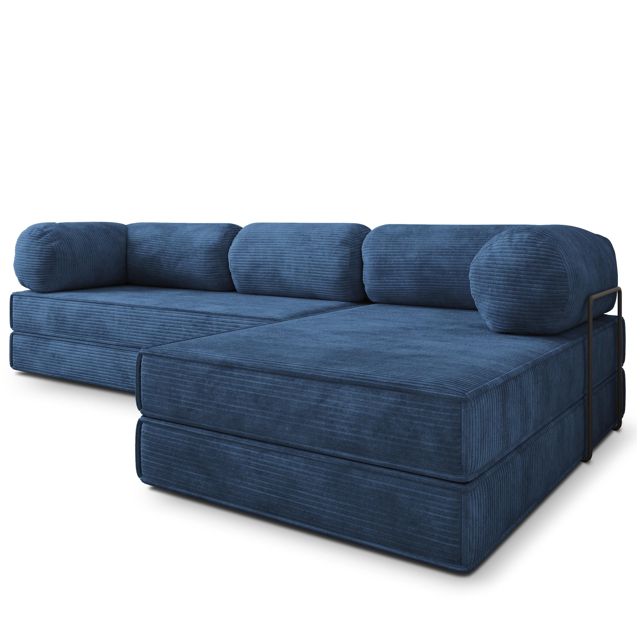 ECKSOFA ETERA modulares Boneless Sofa mit Schlaffunktion Blau Kordstoff - Blau, Textil (270/160cm) - MASSENO
