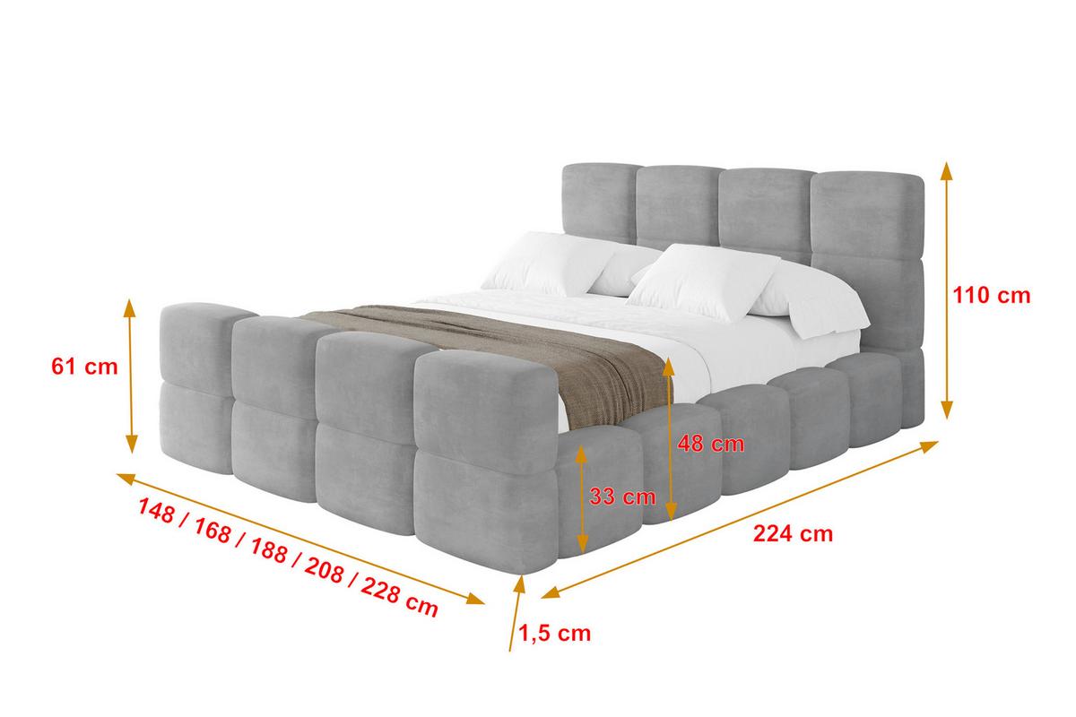 POLSTERBETT mit Bettkasten und Lattenrost, Bett mit Matratze H3/H4, Kopfteil, Boxbett, Doppelbett mit Stauraum - NATA-Z 120x200 Grau - Anthrazit, Holzwerkstoff/Textil (120/200cm) - ALTDECOR