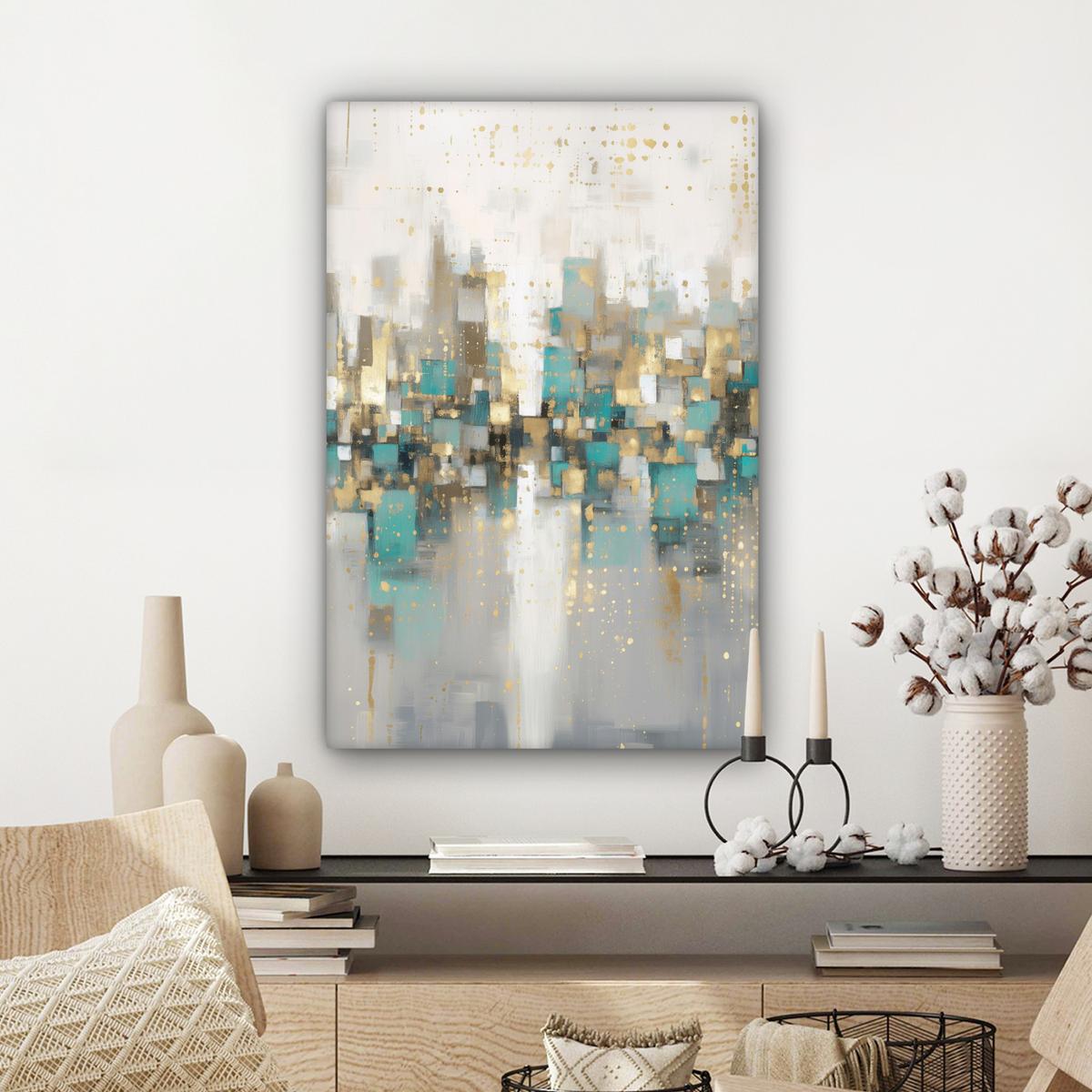 LEINWANDBILD Abstrakt - Blöcke - Gold - Skyline Wanddeko 40x60 cm - Beige, Textil (40/60cm) - MuchoWow