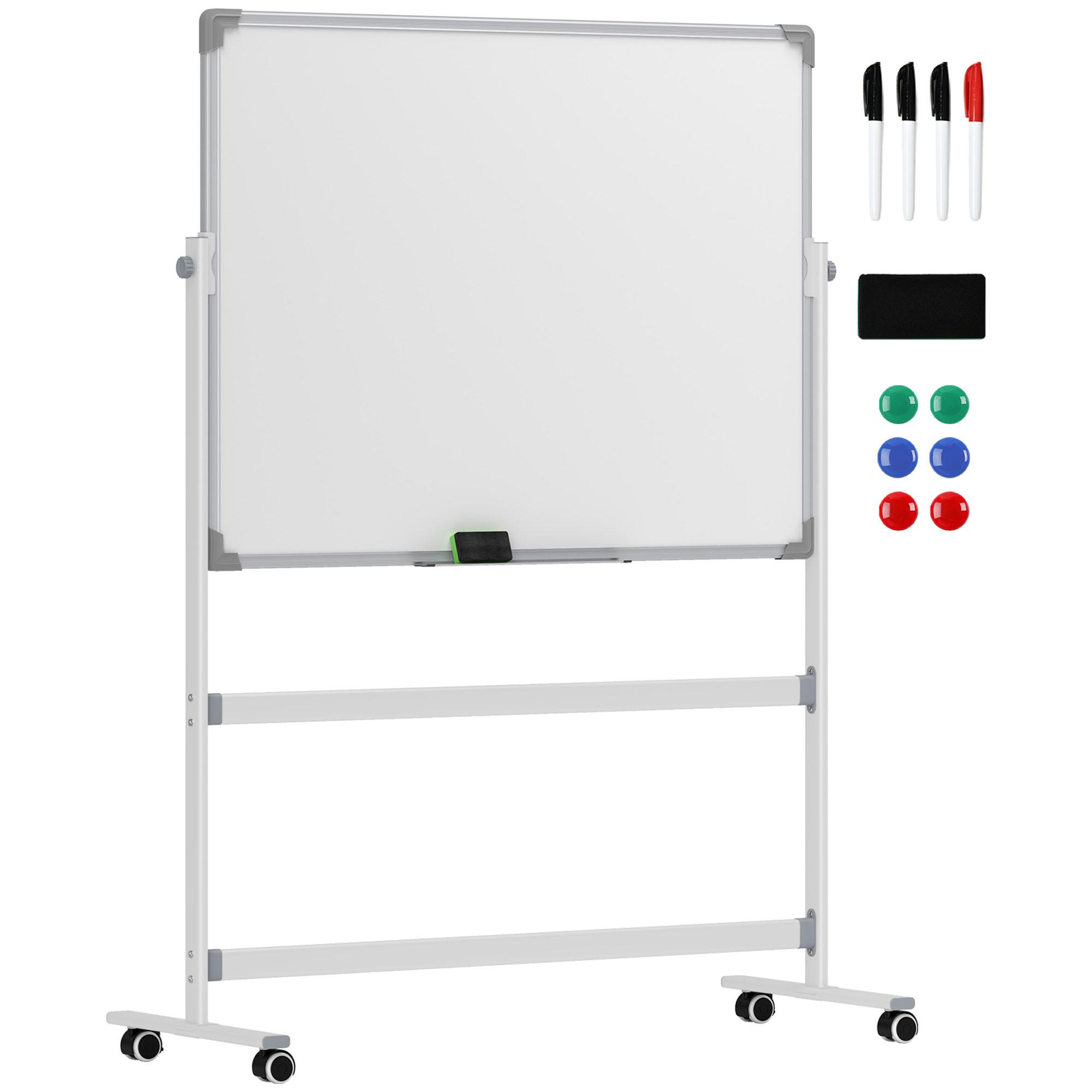 WHITEBOARD,120 x 90 cm, magnetisch, drehbar, mobil, inkl. Marker & Schwamm - Weiß, Metall (50/165/127cm) - HOMCOM