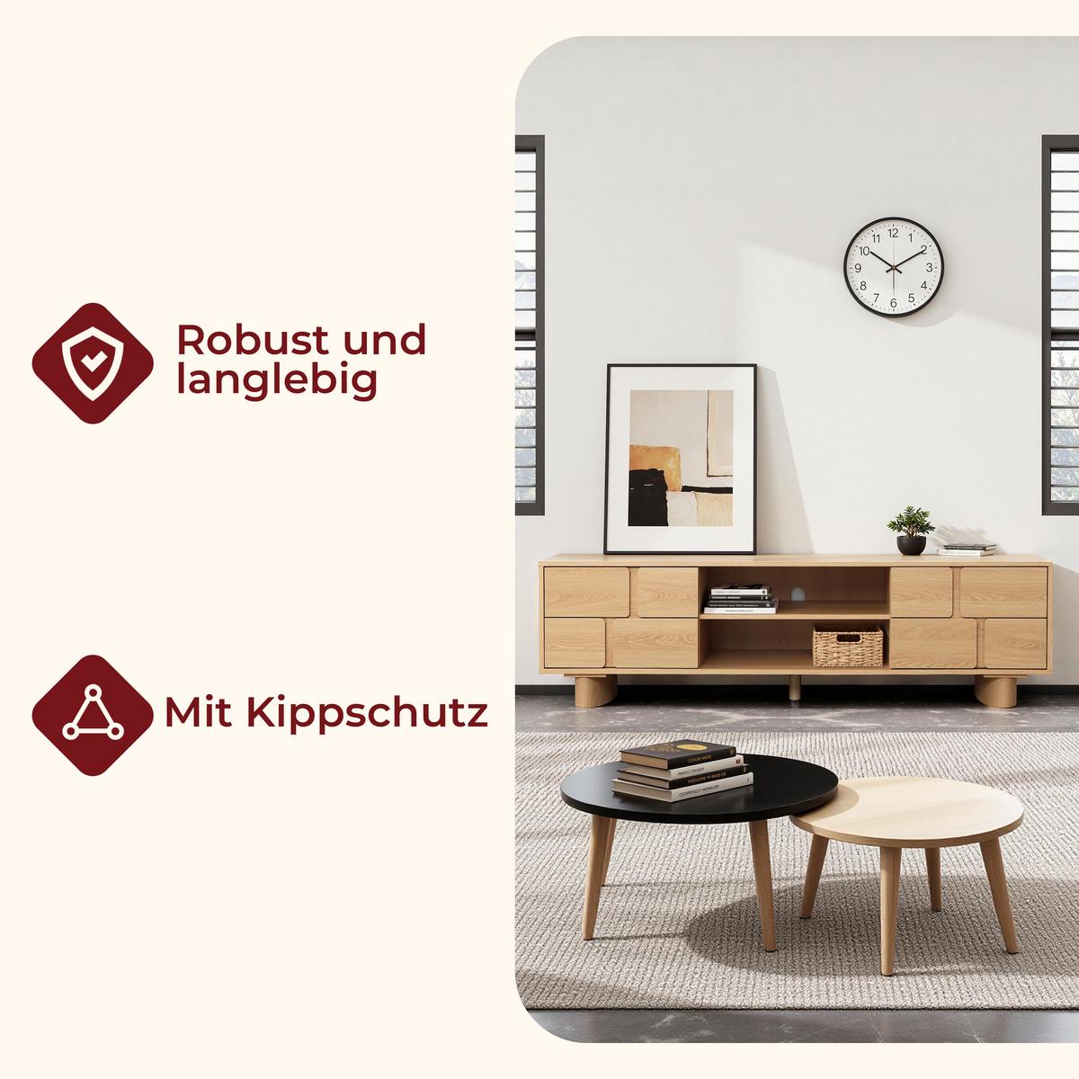 TV Lowboard, Holzwerkstoff | B160 x T39 x H45 cm - Eichefarben, Holzwerkstoff (160/45/39cm) - Hometopia
