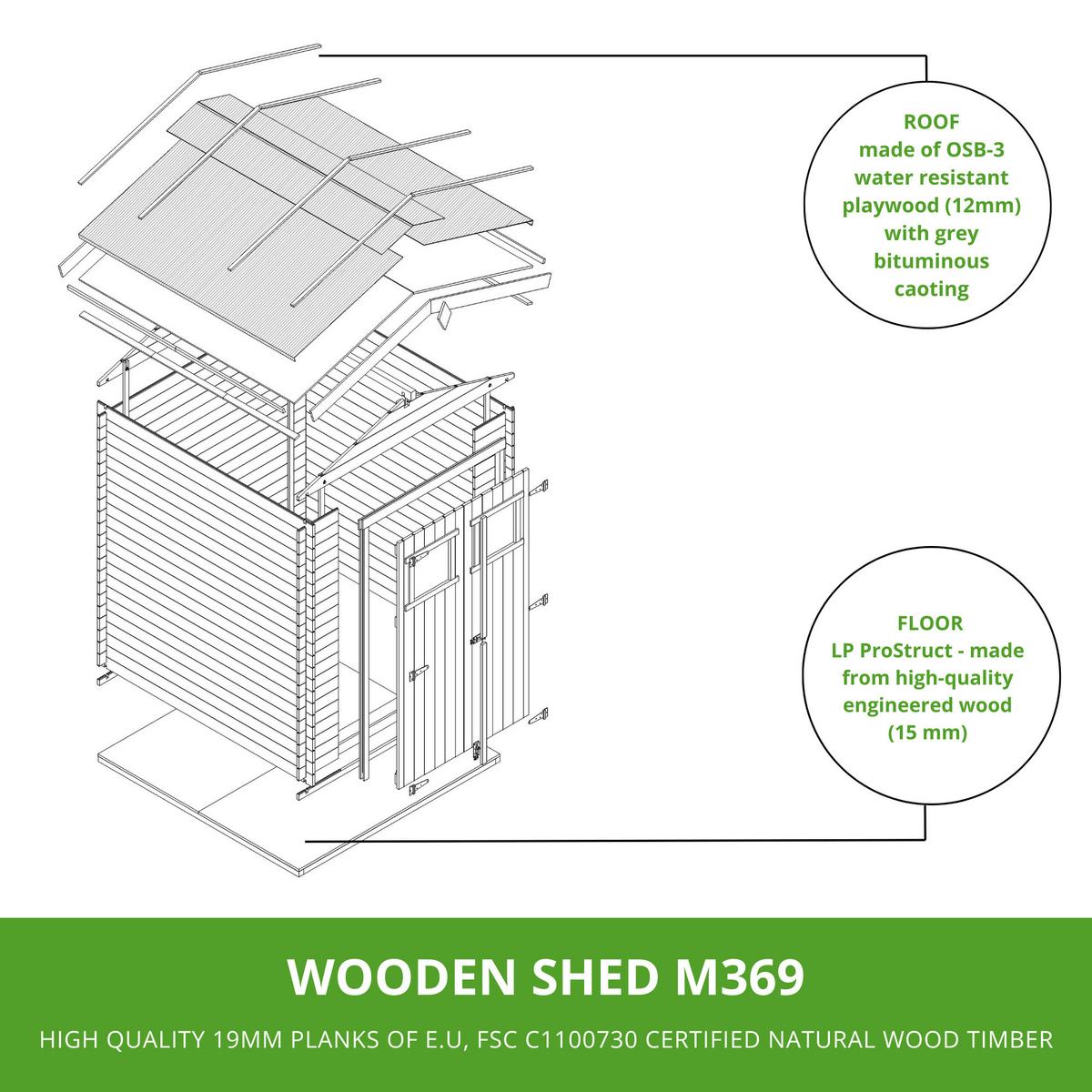 HOLZ Gartenhaus 4,33 m² – Geräteschuppen mit 19 mm Wänden, LP ProStruct Boden und Doppeltür, M369+M369G - Beige, Holz (236/224/226cm) - Timbela