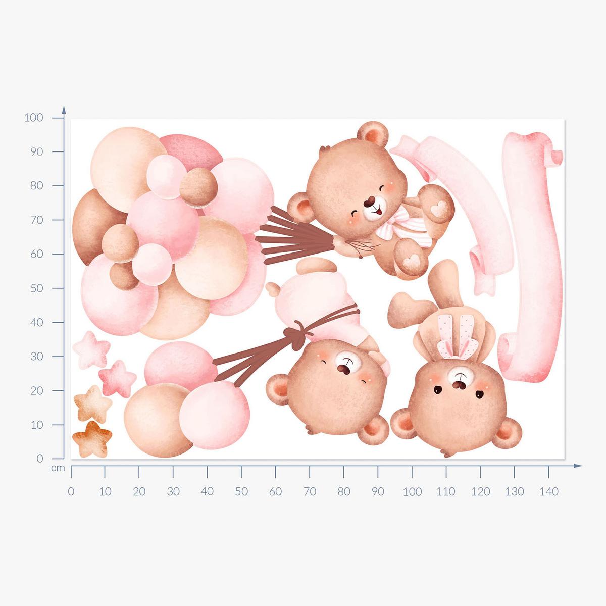 WANDAUFKLEBER 100x145cm - Teddybären und Luftballons - Multicolor, Kunststoff (100/145/0.1cm) - Wallfluent