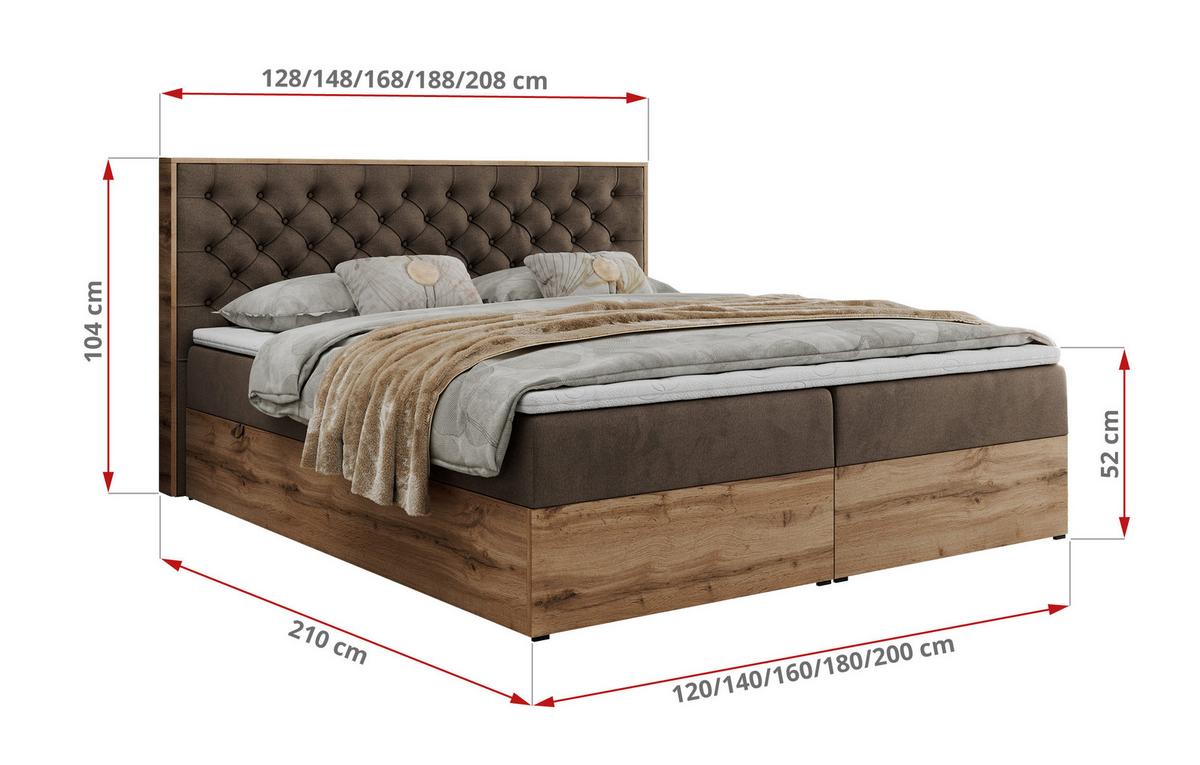 BOXBETT ALBERO 3 - 160/200 Braun Velvet - H3 - Braun, Holz/Textil (160/200cm) - MKS
