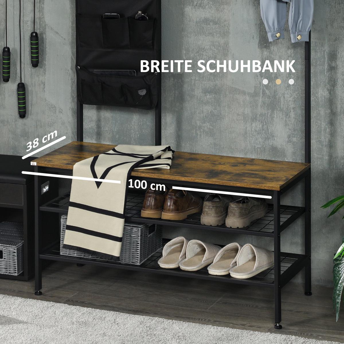 GARDEROBENSTÄNDER, Garderobe, Kleiderständer mit Haken, Schuhregal Stahl Braun - Braun, Metall (40/185/100cm) - HOMCOM
