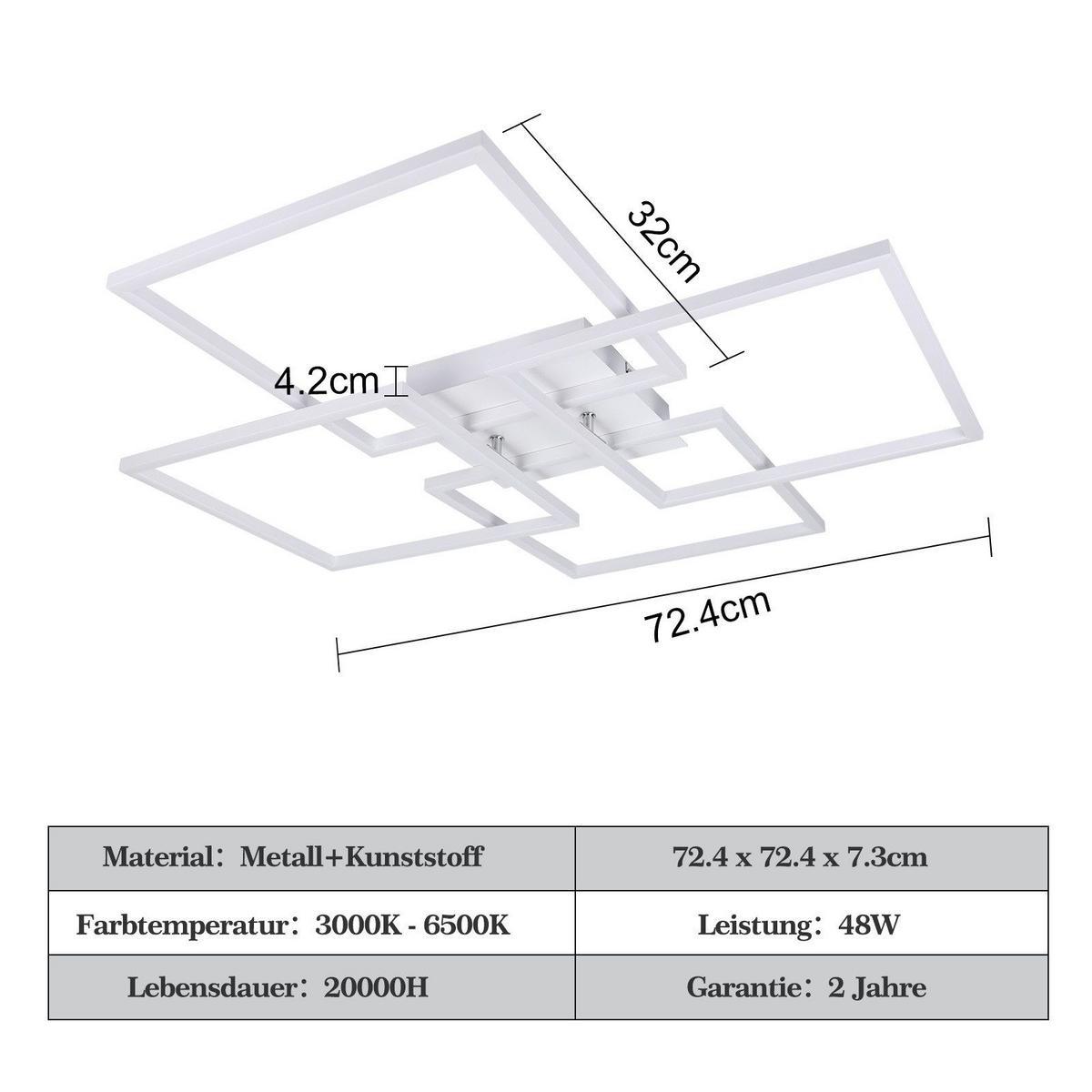 LED-DECKENLEUCHTE Macias 72.4/72.4/7.3cm - Weiß, Metall (72.4/72.4/7.3cm) - Nettlife