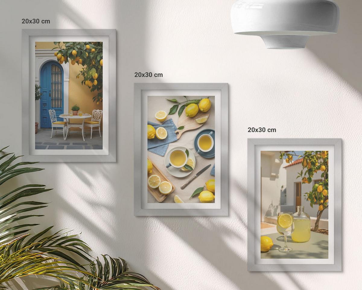 BILDER SET 3er Set - 20x30 cm Silberner Rahmen - Zitronenlimonade blaue Tür - Silberfarben, Kunststoff (20/30cm) - TULUP