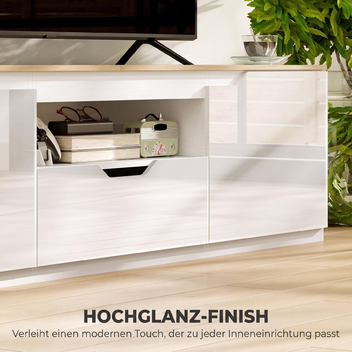 HOCHGLANZ TV-Lowboard für Fernseher bis 65 Zoll, 3 Fächer, Schublade, Naturholz - Naturfarben, Holzwerkstoff (38/43/160cm) - HOMCOM