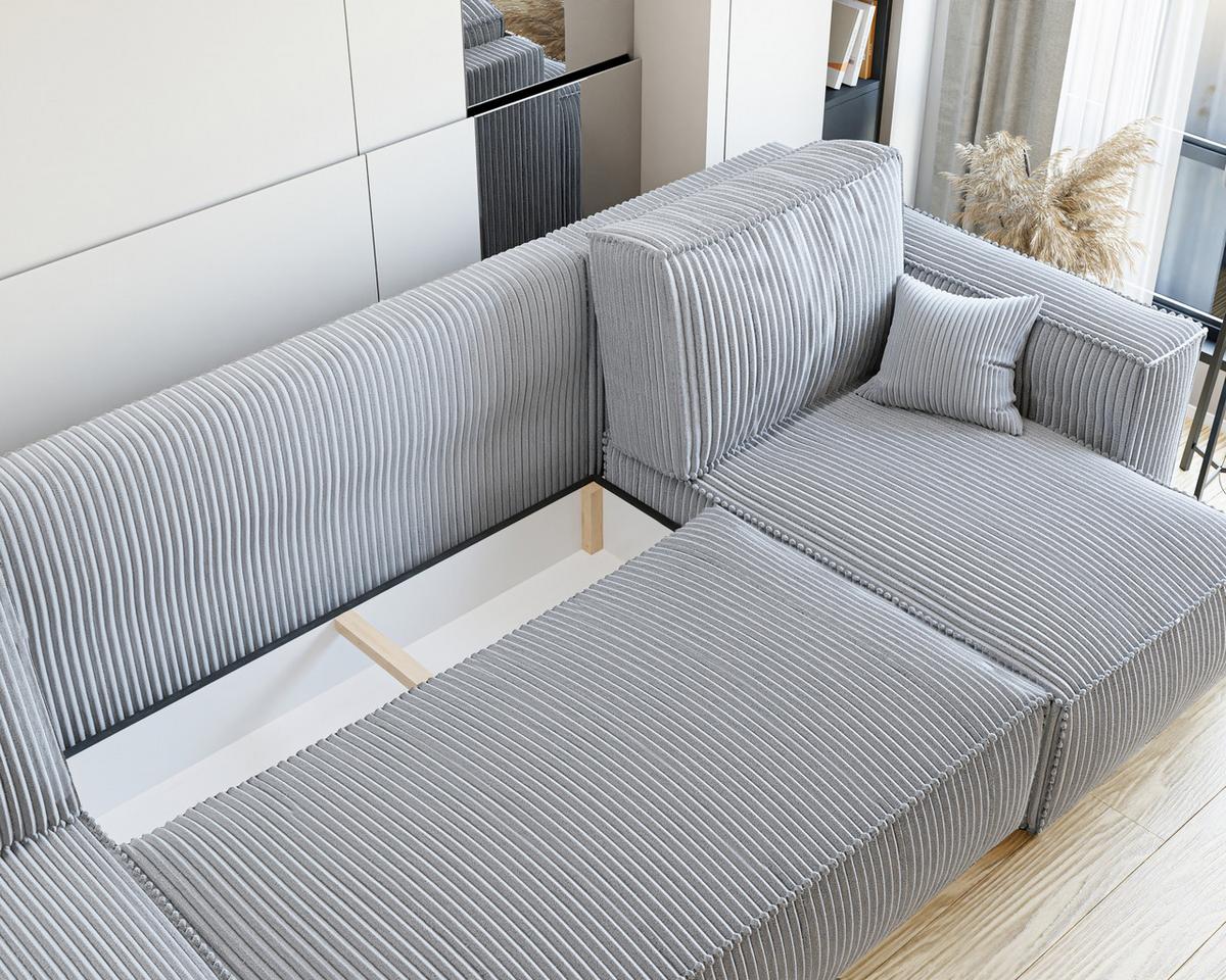 ECKSOFA mit Schlaffunktion und Bettkasten, Hellgrau - Hellgrau/Grau, Holzwerkstoff/Textil (312/145cm) - Idohome