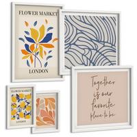 BILDER SET 5er Set - 50x50 cm & 20x30 cm & 40x60 cm Weißer Rahmen - Moderne abstrakte Blumen - Weiß, Kunststoff (40/60cm) - TULUP