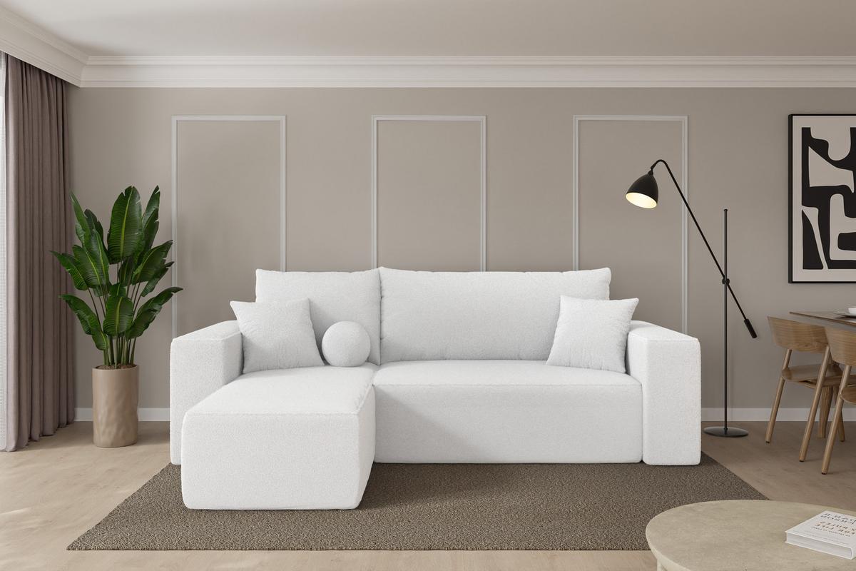 ECKSOFA mit Schlaffunktion Ottomane Links SENO-L 249x139x85 Weiß Bouclé - Schwarz/Weiß, Holzwerkstoff/Kunststoff (249/139cm) - ALTDECOR