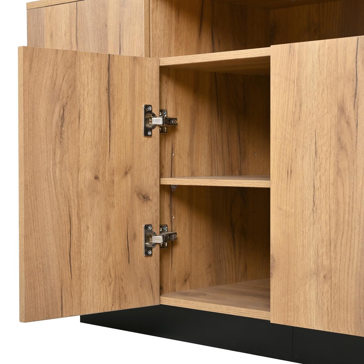 SIDEBOARD 140 cm Naturholz & Schwarz mit 4 Türen & offenen Fächern im modernen Stil - Naturfarben, Holzwerkstoff (140/85/40cm) - Urban Meuble