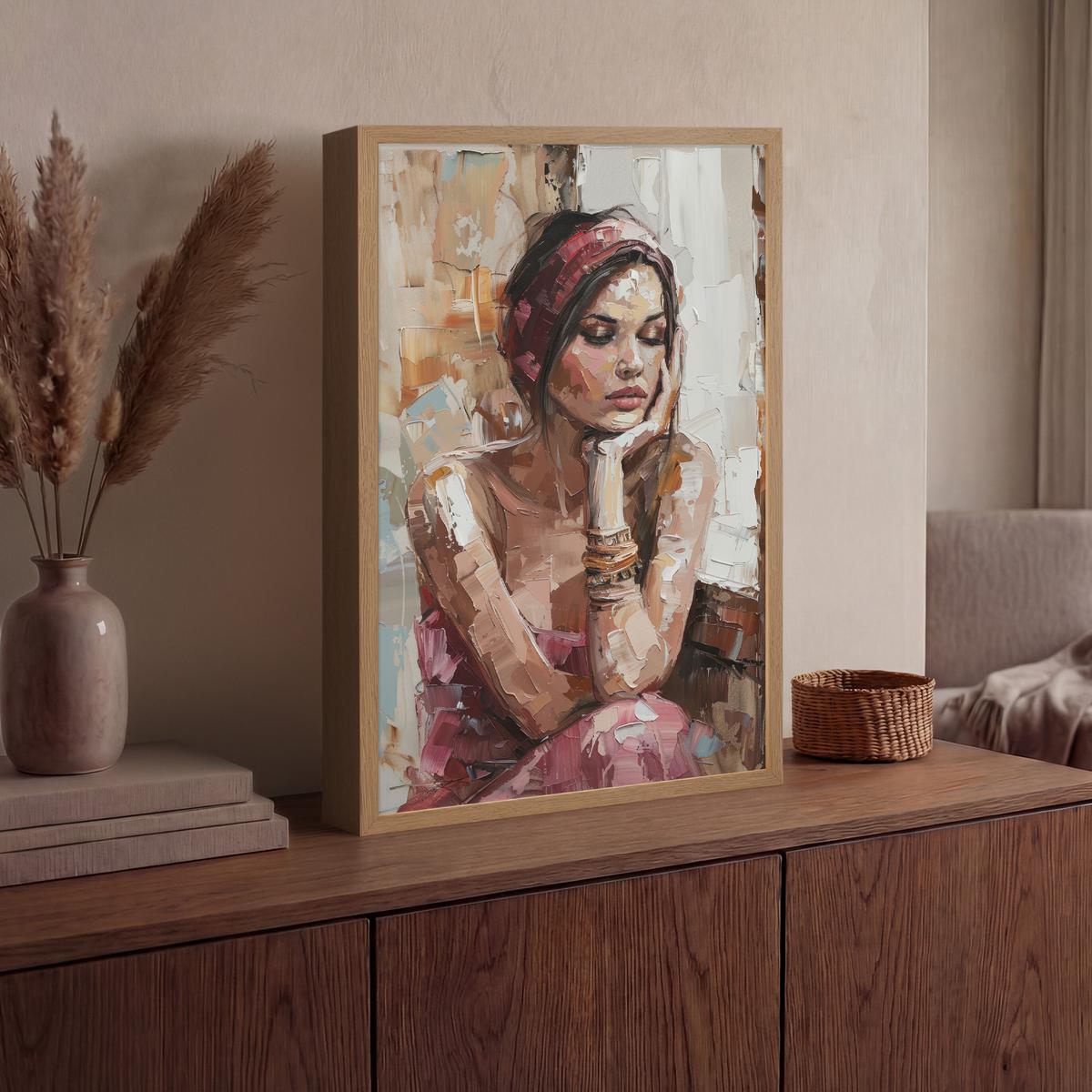 WANDLEUCHTE MIT AKKU Frau - Lackierung - Porträt - Modern 40x60 cm - Braun, Holzwerkstoff (40/60/8cm) - OnlyWow