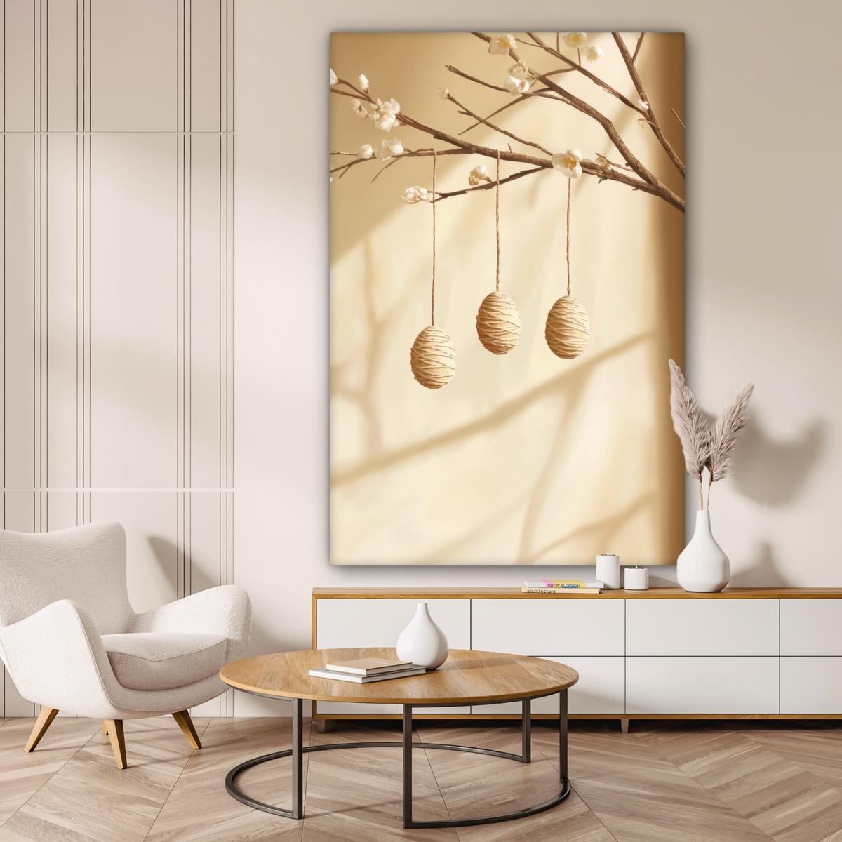 LEINWANDBILD Beige - Osterkuchen - Eier Deko Groß 90x140 cm - Beige, Textil (90/140cm) - MuchoWow