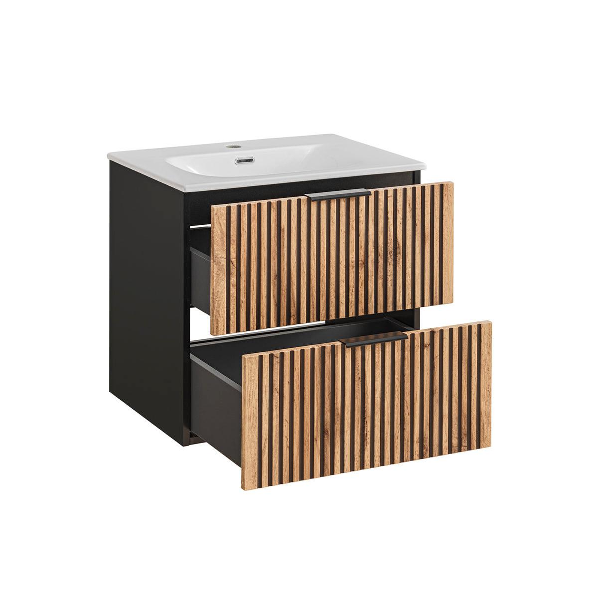 WASCHTISCH 60.2cm Gaia Holz in Eichenoptik und Schwarz - Schwarz, Holzwerkstoff (60.2/57/46cm) - Petits-meubles