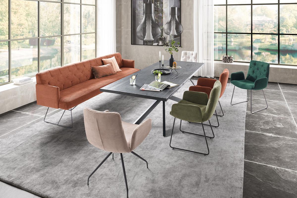 ESSZIMMERBANK CHARME Braun Cord - Braun, Textil (206/85/69cm) - KAWOLA