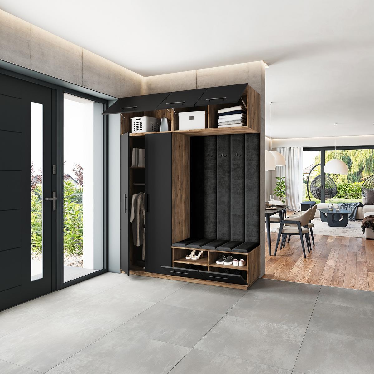 GARDEROBENSCHRANK REMA 180/240/60 cm Modern Eichefarben - Eichefarben/Schwarz, Holzwerkstoff (180/240/60cm) - MASSENO