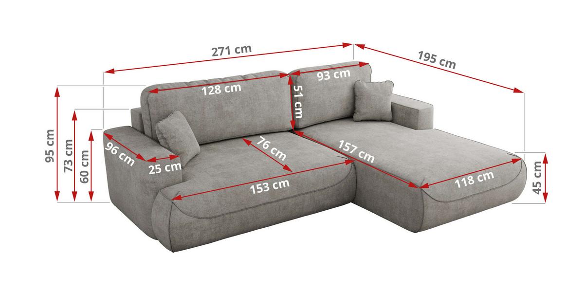 ECKSOFA OVO L Hellgrau Struktur - Rechts Seite - Hellgrau/Schwarz, Kunststoff/Textil (195/271cm) - MKS