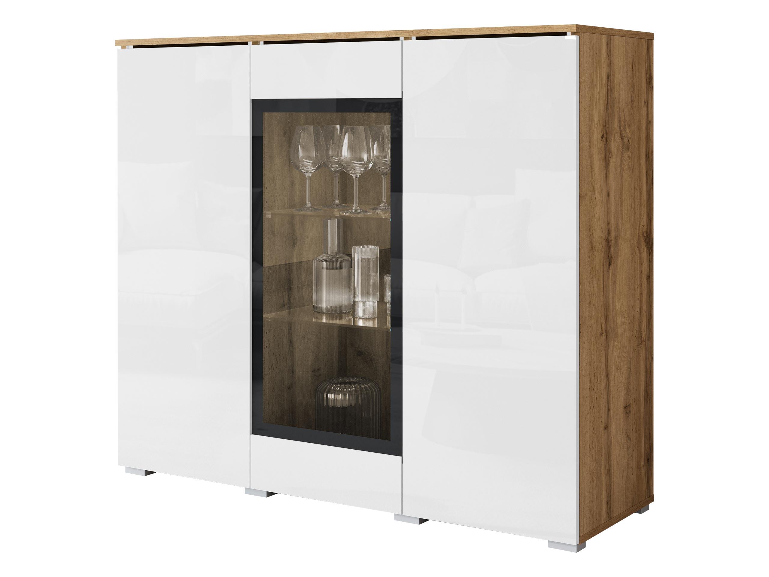 KOMMODE Vera 120 - Weiß Hochglanz/Eiche Wotan, Holzwerkstoff/Kunststoff (120/104/40cm) - MIRJAN24