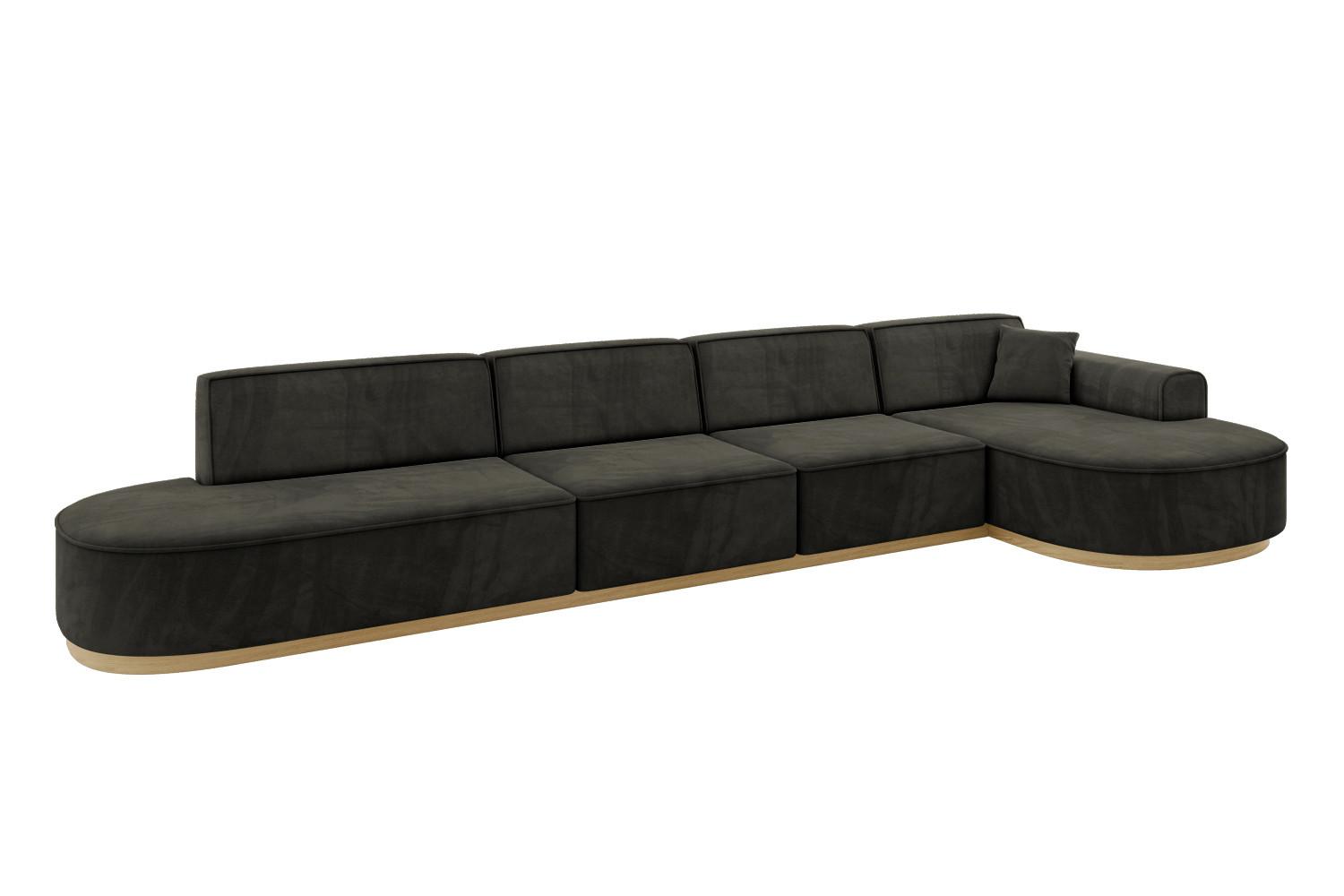 ECKSOFA Ottomane Rechts MARI-L3-v2 - 413x171x83 cm Schwarz Velours - Schwarz, Holzwerkstoff/Textil (171/413cm) - ALTDECOR