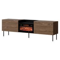 TV-LOWBOARD Kanton mit Kamin - Nussbaumfarben/Schwarz, Holzwerkstoff/Metall (200/61/41cm) - MIRJAN24