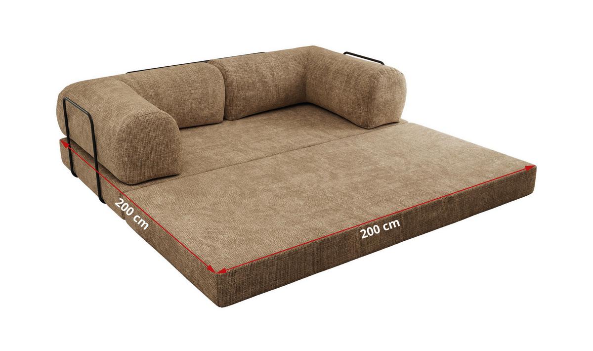 3-SITZER SOFA ORSETTO - Hellbraun Schenille grob gewebt - Hellbraun/Schwarz, Textil/Metall (200/70/100cm) - MKS