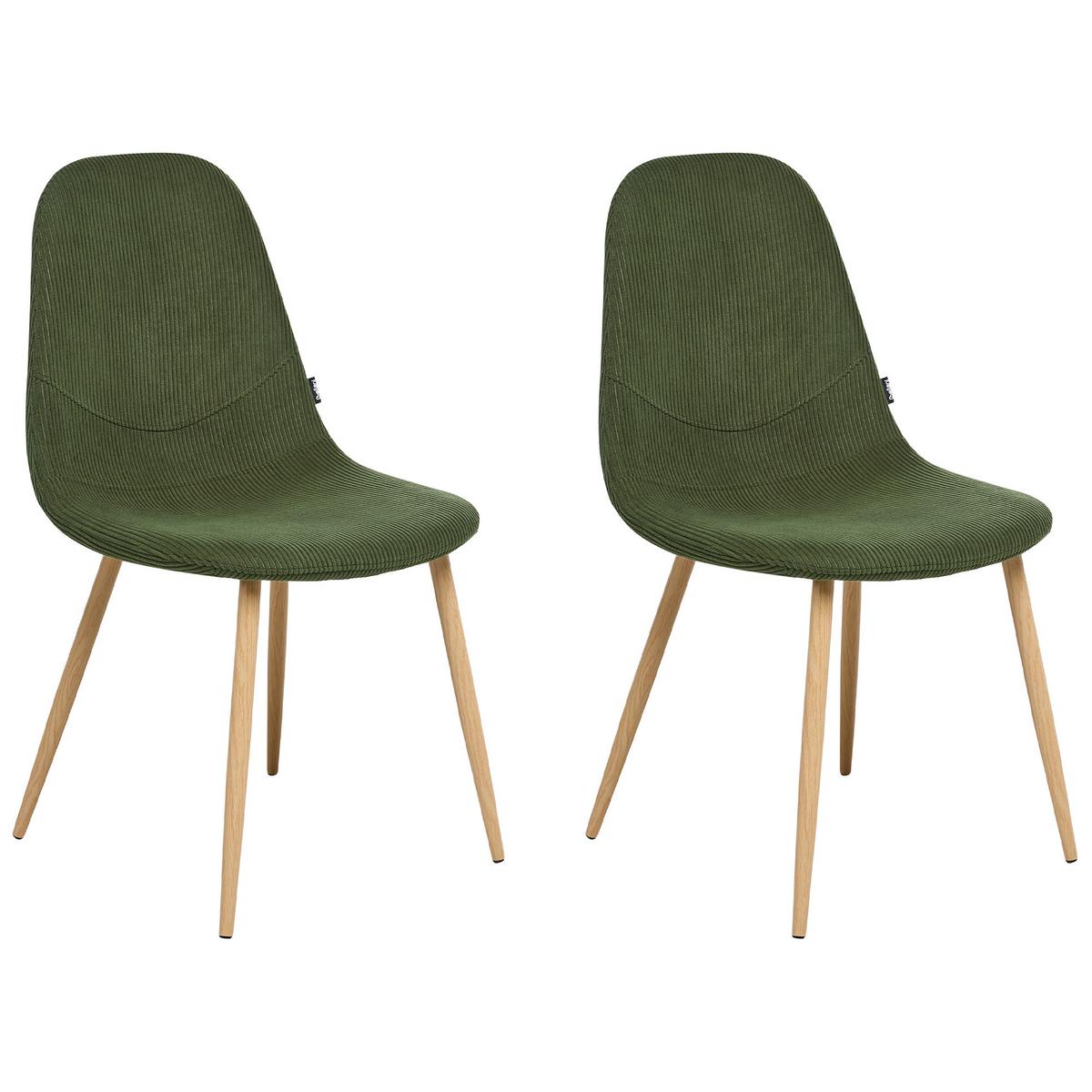 ESSZIMMERSTUHL 2er-Set Cord Grün Hilden - Hellbraun, Textil (43/84/52cm) - Beliani