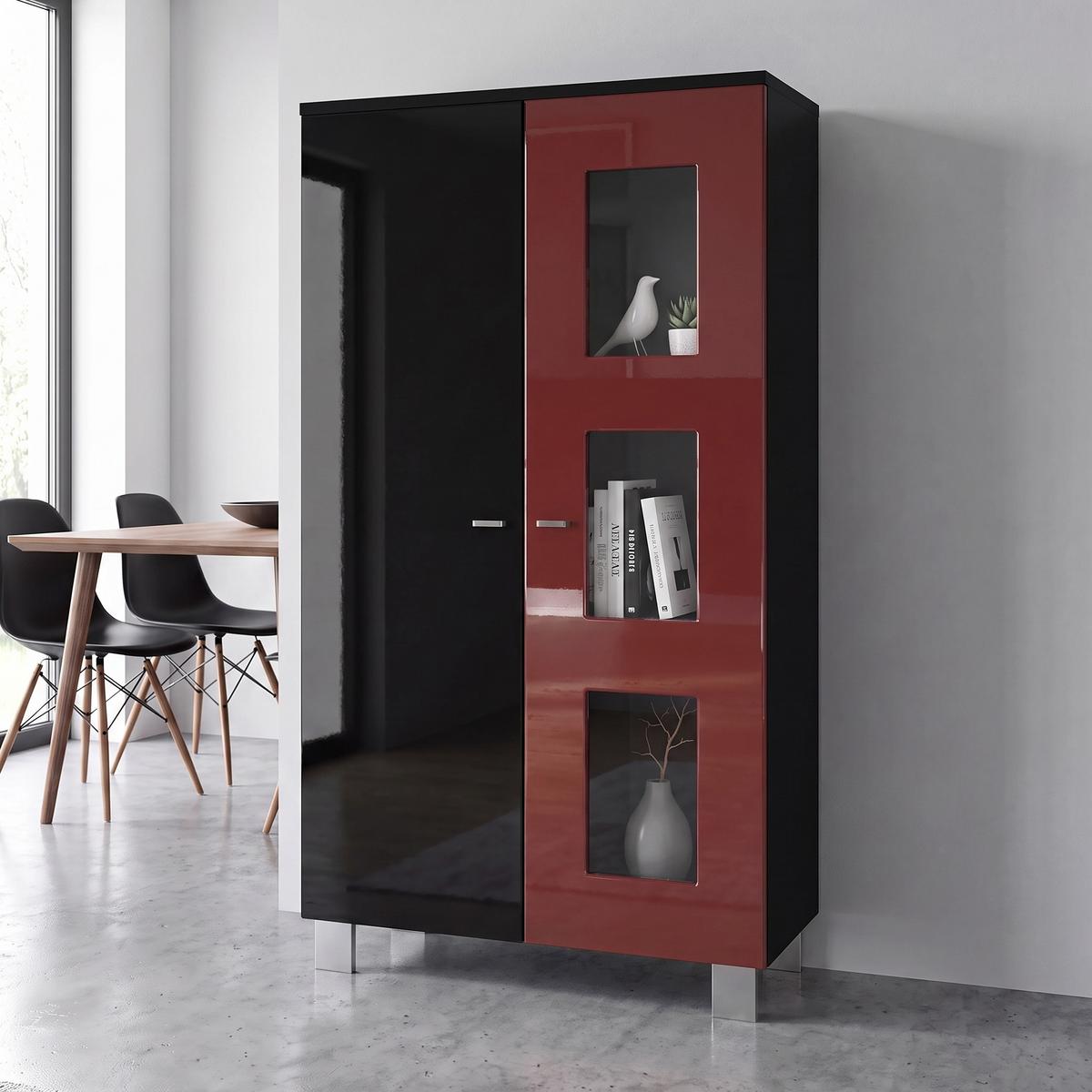 VITRINE Denjo Tür in Bordeaux Hochglanz - Bordeaux, Holzwerkstoff (71/129/35cm) - Vladon