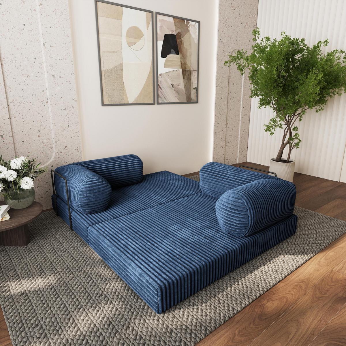 ECKSOFA ETERA modulares Boneless Sofa mit Schlaffunktion Blau Cordstoff - Blau, Textil (270/160cm) - MASSENO