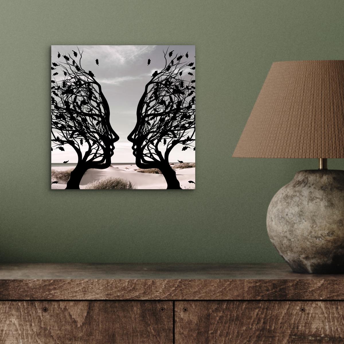 METALLBILD Strand - Meer - Menschen - Baum - Moderne Kunst 20x20 cm - Hellgrau, Metall (20/20cm) - MuchoWow