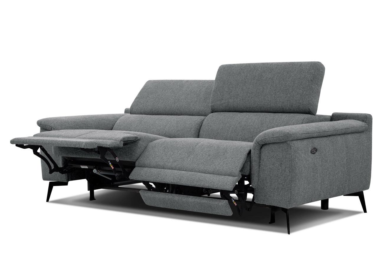 RELAXSOFA FIERO 3-Sitzer mit 2 Relaxfunktionen, grau - Schwarz/Grau, Holzwerkstoff/Textil (212/82/103cm) - Wozimo