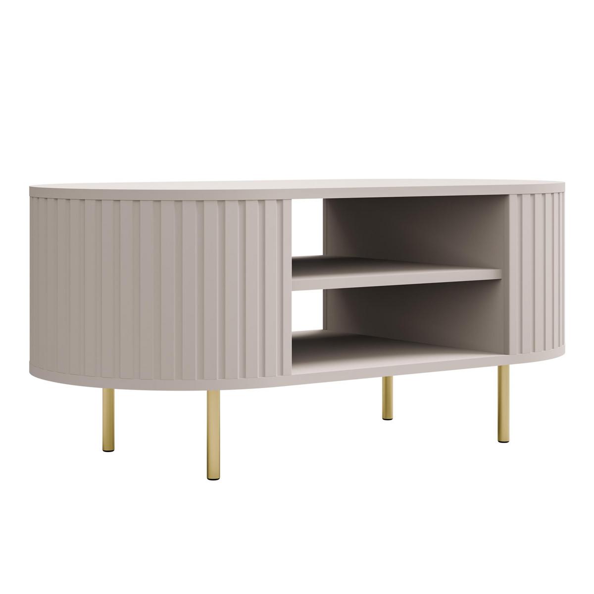 COUCHTISCH Halay Beige, Moderne Rillenstruktur 100 cm, mit runden Kanten - Beige/Goldfarben, Holzwerkstoff/Metall (45/100/52cm) - AX Living