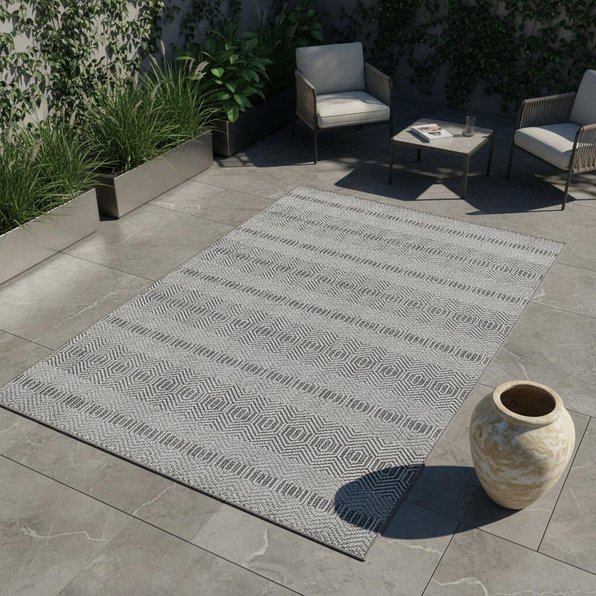 OUTDOORTEPPICH LIRIA, im Boho-Stil, Grau, 80 x 150 cm - Grau, Textil (80/150cm) - KADIMA DESIGN