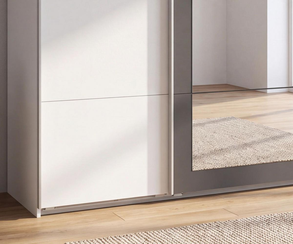 SCHWEBETÜRENSCHRANK 3-türig B225/H208/64 cm Kleiderschrank in Weiß, Spiegel umrahmt in Grafit, Griffe Weiß / 22626 - Graphitfarben/Weiß, Holzwerkstoff/Metall (225/208/64cm) - luma-home