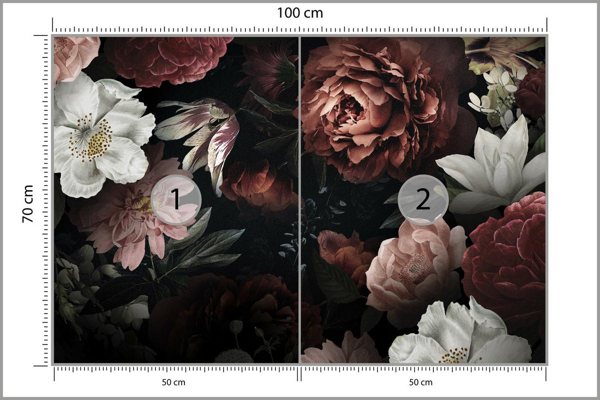 FOTOTAPETE für Büro Bunte Blumen Pfingstrosen Botanisch 100x70 - Rot/Weinrot, Papier (100/70cm) - Muralo