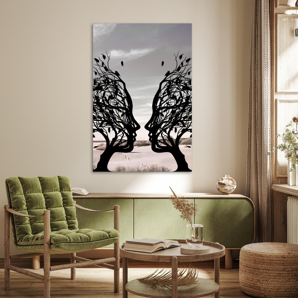 POSTER Strand - Meer - Menschen - Baum - Moderne Kunst Wandbild Schlafzimmer 80x120 cm - Hellgrau, Papier (80/120/0.1cm) - MuchoWow