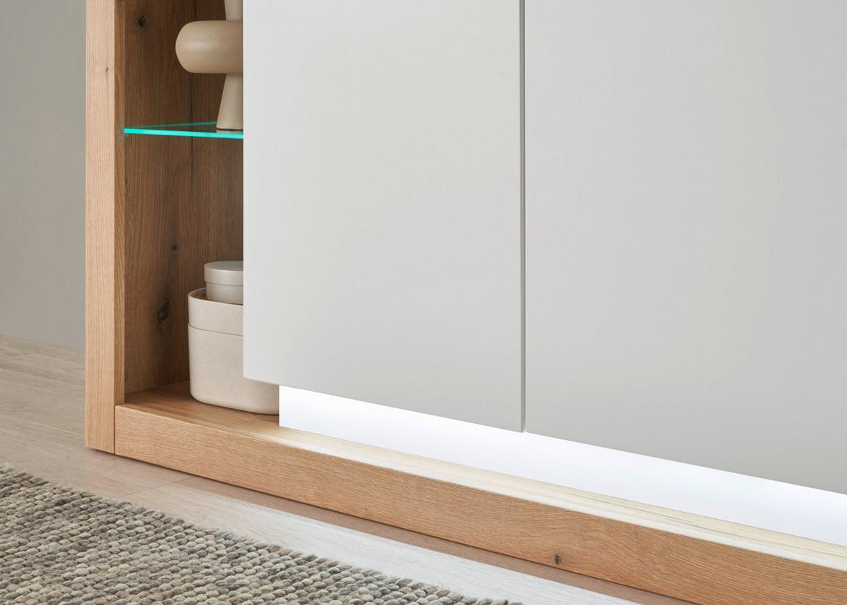 SIDEBOARD weiß matt, Evoke Eiche, Kommode 198 x 83 cm - Eichefarben/Silberfarben, Glas/Holzwerkstoff (198/83/43cm) - Furn.Design
