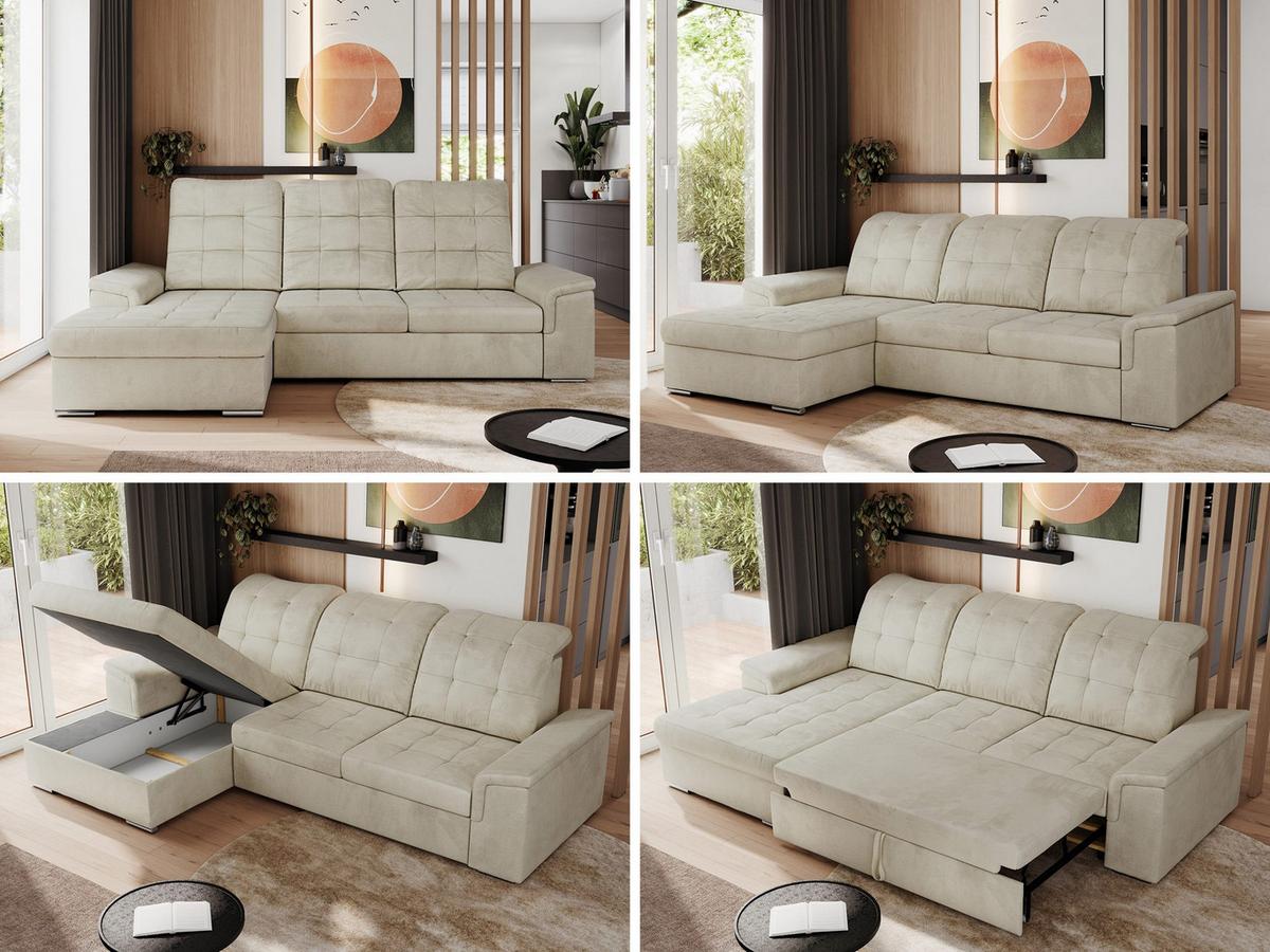 ECKSOFA MADRITO L - Beige Velorus - Links - Beige/Silberfarben, Textil/Metall (160/256cm)