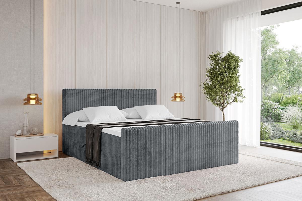 BOXBETT mit Matratze H3 und Lattenrost - TOLO-Z - 160x200 Cord - Dunkelgrau - Dunkelgrau, Holzwerkstoff (160/200cm) - ALTDECOR