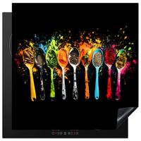 HERDABDECKPLATTE Löffel - Gewürze - Modern - Graffiti - Farbe - Farbenfroh Induktionsmatte 78x78 cm - Multicolor, Kunststoff (78/78/0.2cm) - MuchoWow