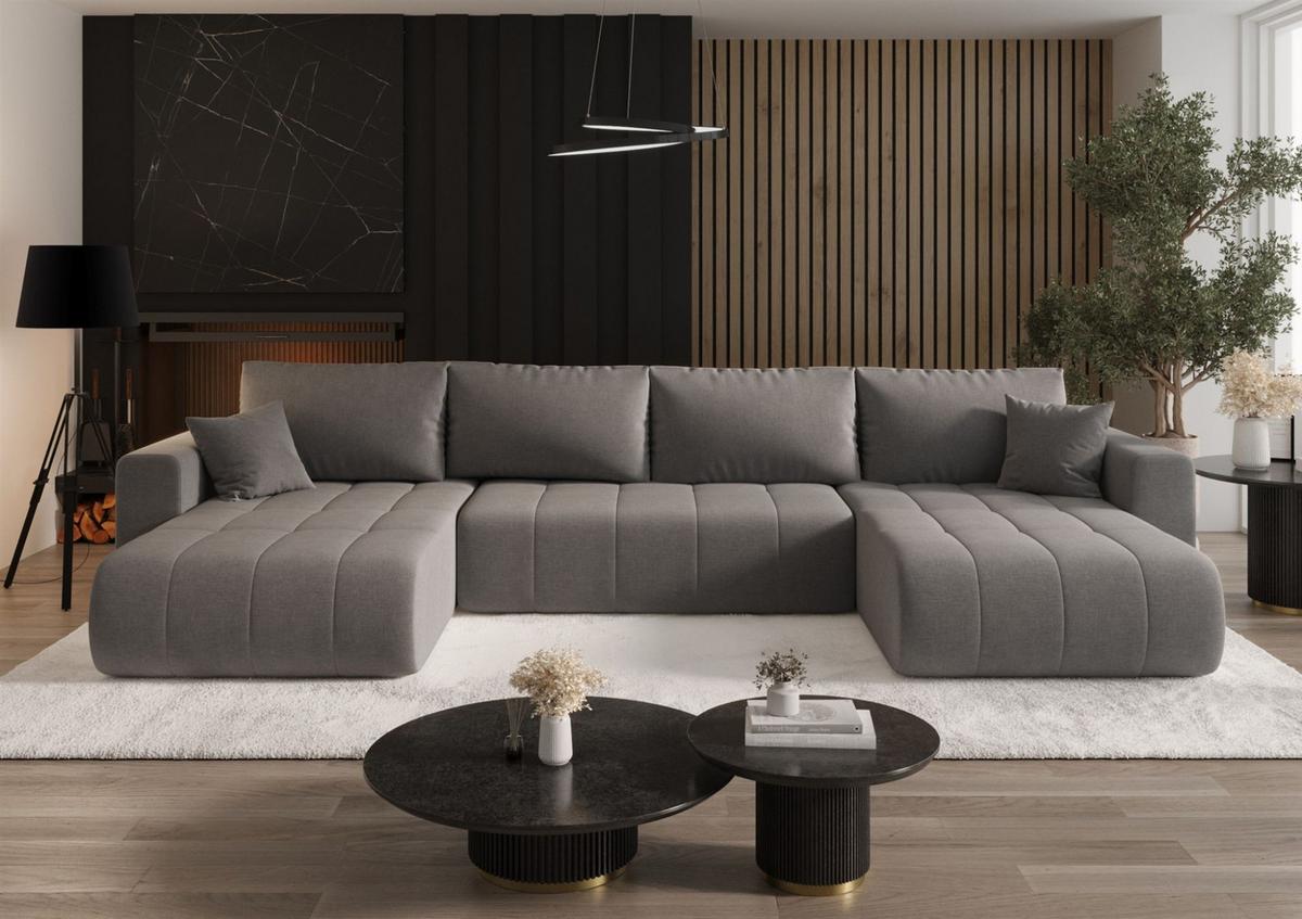 WOHNLANDSCHAFT Camila In Wind - Graubraun, Holzwerkstoff/Textil (384/85/175cm) - Fun Möbel