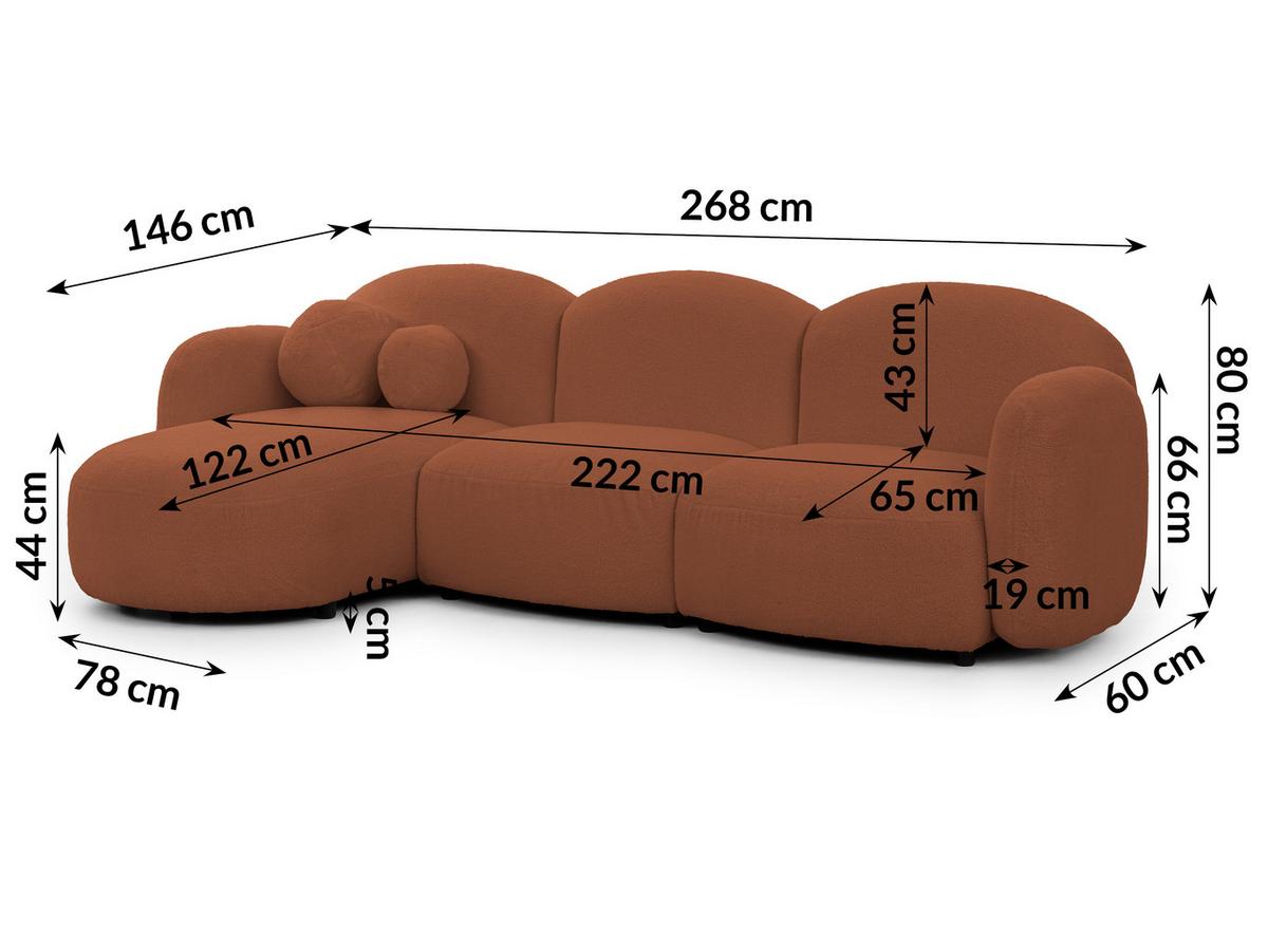 ECKSOFA Nuvola mit abgerundetem Design Terrakotta Bouclé-Stoff - Ottomane Links - Terracotta/Schwarz, Holz/Kunststoff (268/146cm) - S-Style Möbel