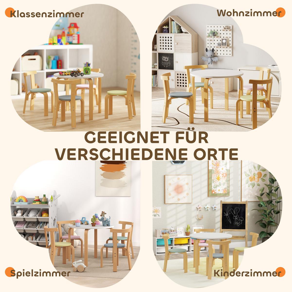 KINDERSITZGRUPPE 5er Set Pappelholz Birkenfurnier Mehrfarbig - Multicolor, Holz (60/50/60cm) - AIYAPLAY