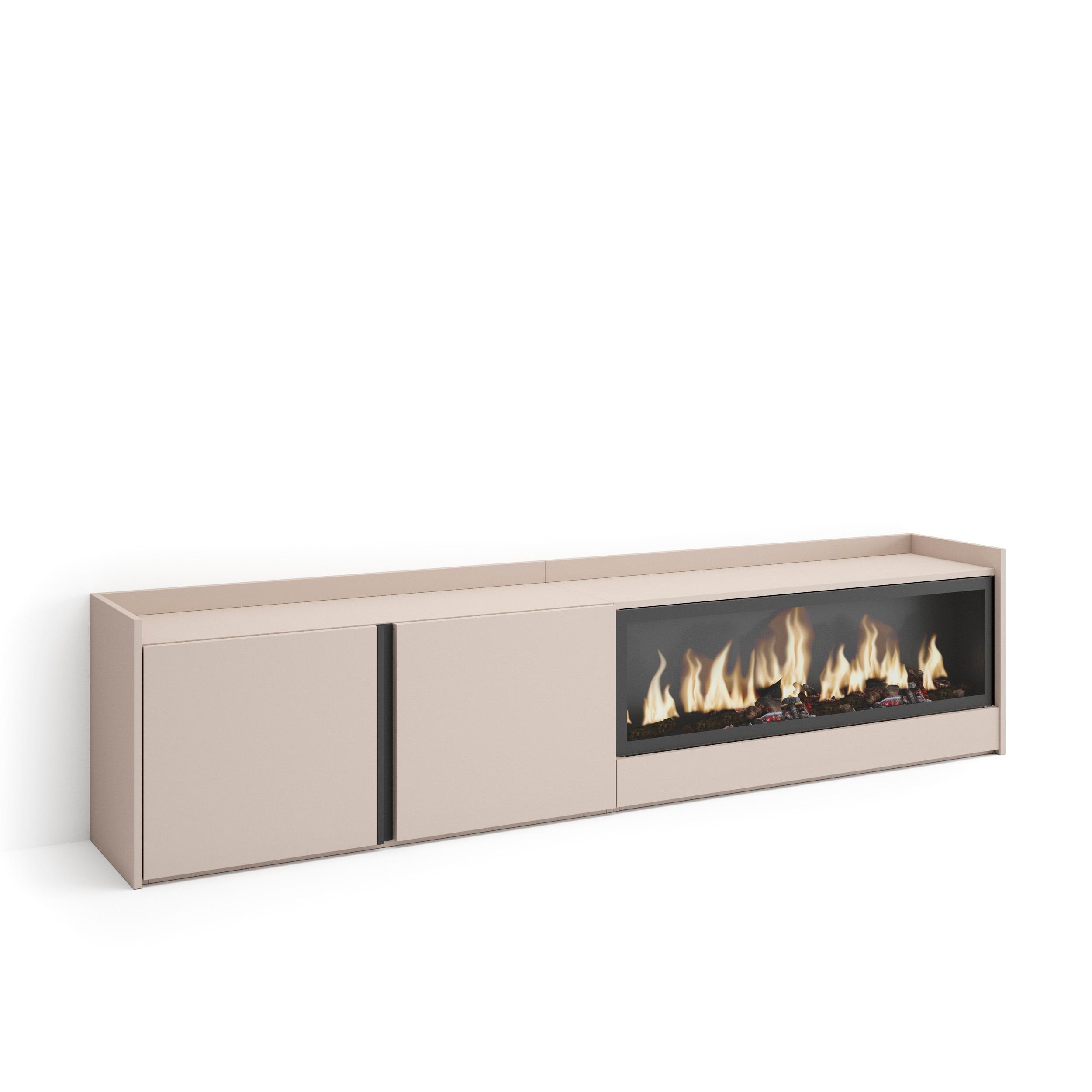 LOWBOARD, Beige, 212/35/50cm, Kamin mit Feuereffekt XXL - Beige, Holzwerkstoff (212/50/35cm) - Skraut Home