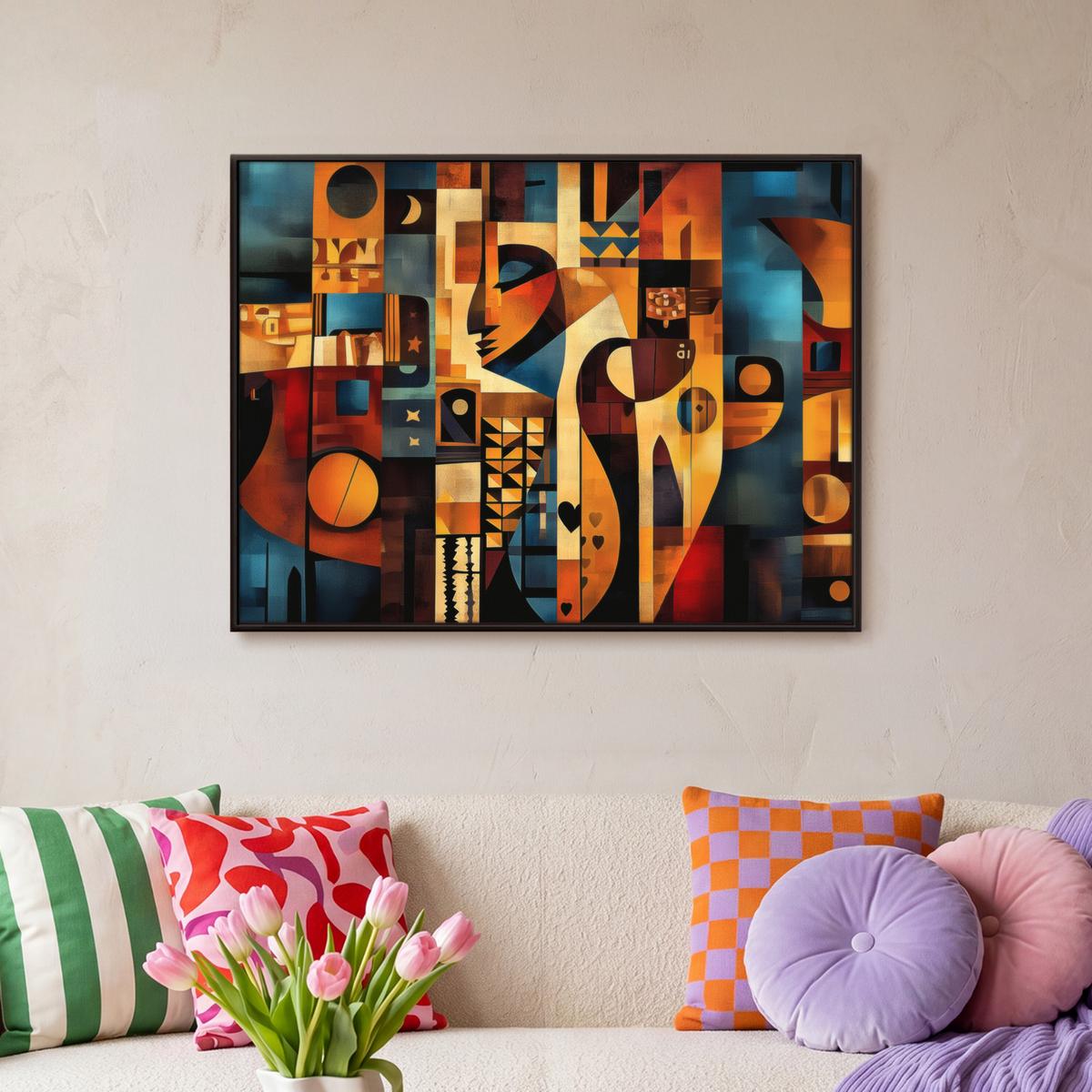 LEINWAND Bilder mit Rahmen - Figuren - Abstrakt - Symbole - 70x50 - Terracotta, Textil (70/50cm) - MuchoWow